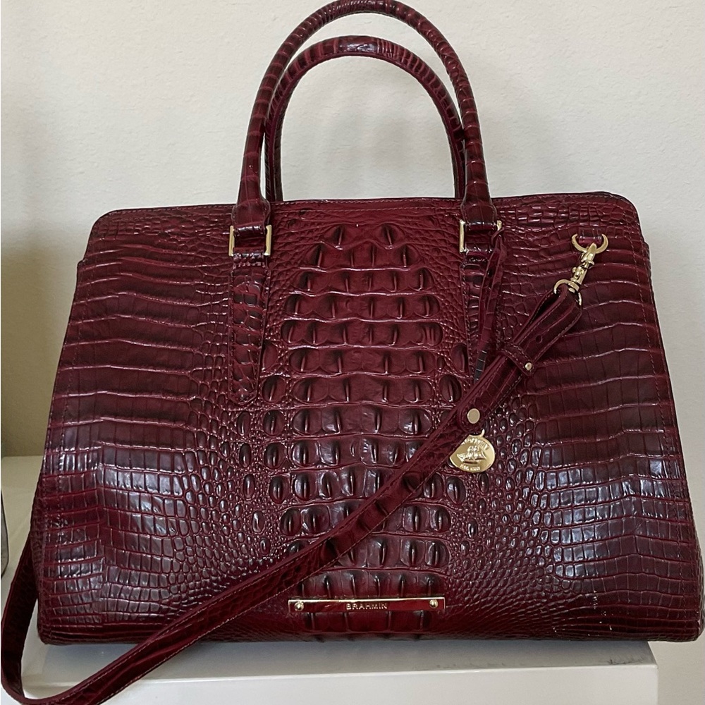 Brahmin FINLEY Carryall Satchel in Tart Melbourne Crocodile Embossed Leather